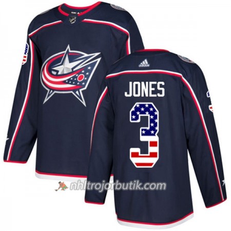 Män Ishockey Blue Jackets Tröja Seth Jones 3 Adidas 2017-2018 Marinblå USA Flag Fashion Authentic